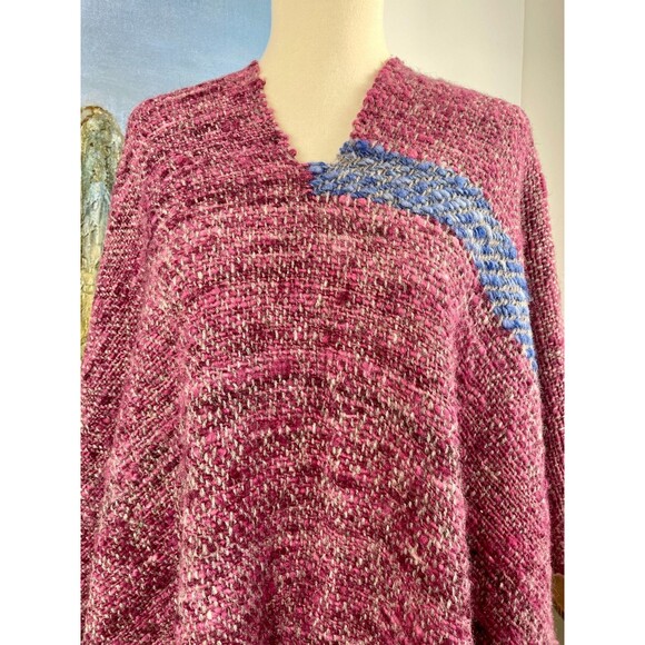 Vintage Wool Poncho Woven Wool Poncho Boho Oversized Poncho Wool Outerwear VTG - Picture 3 of 10